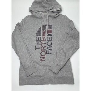 The North Face Womens Grey Cross Stitch Logo Pullover Hoodie Sweatshirt Medium‎